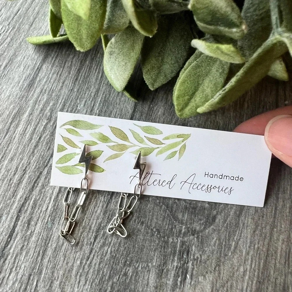 2/$15 Silver Lighting Bolt Earrings